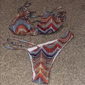 Colorful Patterned String Bikini Set Not Sure of Brand Transparent Tag
